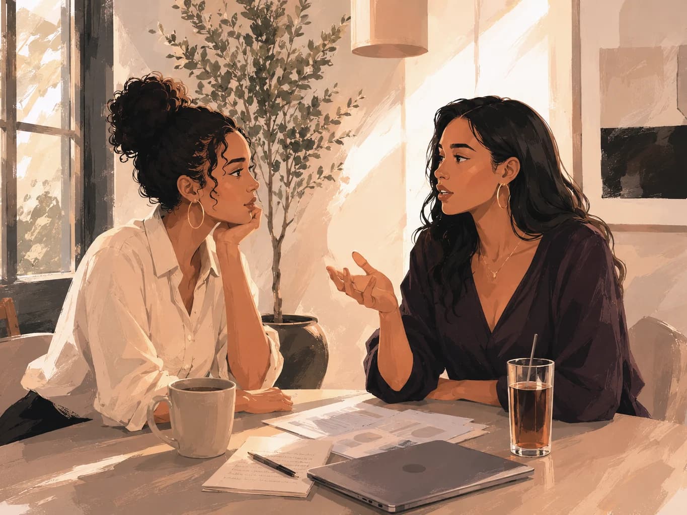 Two women in an honest conversation about money.
